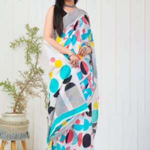 Vibrant Abstract Print Cotton Saree